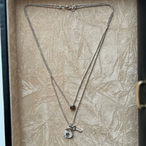 Double Chain, Layering Lock & Key Necklace (Silver) - Picture 1 of 7